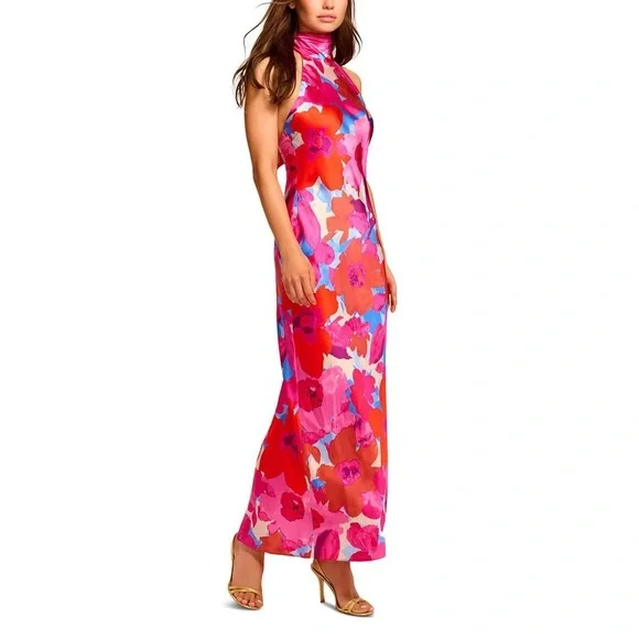 Ramy Brook Tatiana Floral Stretch Silk Halter Gown - Picture 6 of 13